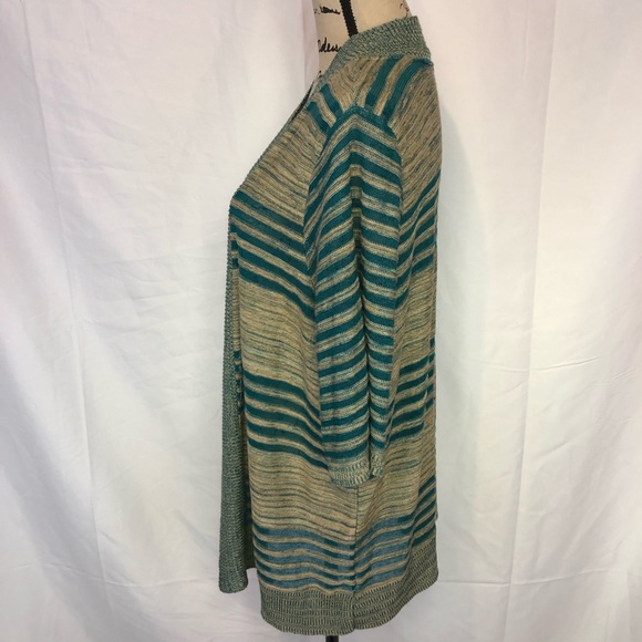 Cj Banks sz 2x striped open front sweater teal tan - Picture 3 of 6